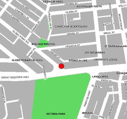 location is the corner of Broadway and Glebe Pt Rd